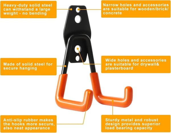 2-pack - Heavy Duty - Wall Mountable - Tool Organizer - Metal Hooks - Universal Hooks - Suitable - Ladders