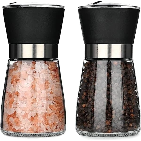 IC Salt- och pepparkvarnar, 2-pack kryddkvarnar i glasflaskor, ett perfekt verktyg för köket