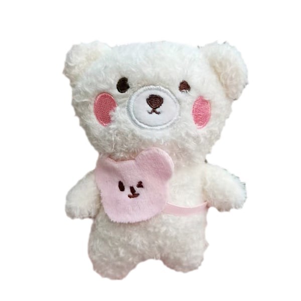 IC 12 cm Kawaii Mini e Bjørn Nøglering i Plys Legetøj Blød Bomuld Nøgle Cha Hvid