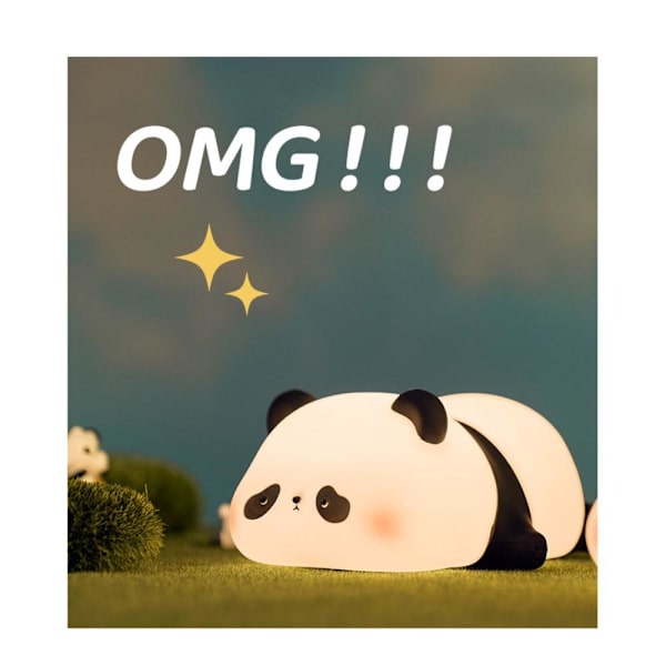 Panda Sove Lys Lampe Nattelys Touch Control Dimmer Silikonlampe Black Svart