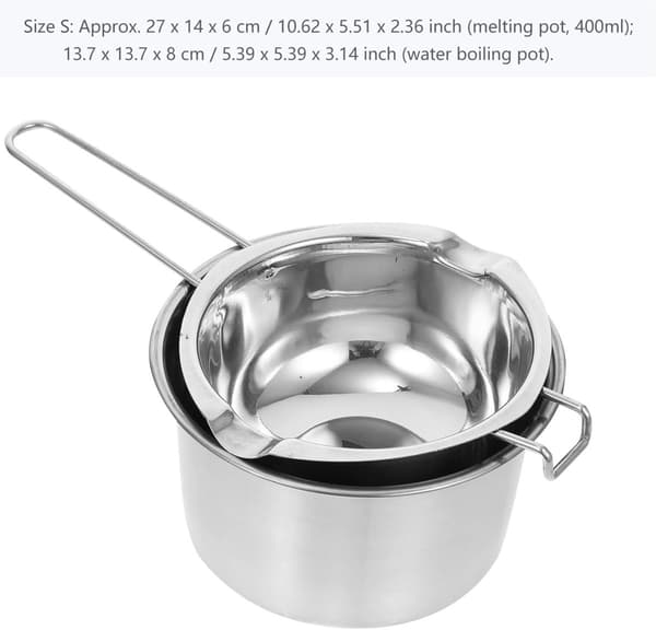 Smeltedigel i rustfritt stål med dobbelt kjele og varmebestandig håndtak, 400 ml, for hjemmebaking og matlaging