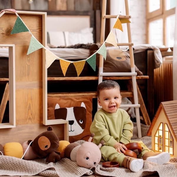 2-pakning trekantet stoffvimpel, Boho bomullsvimpelrekke for barnerom, bursdagsfest, babyshower-dekor, 230 cm