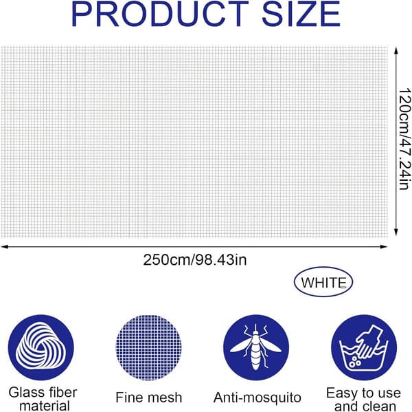 Replacement Net - Pets - 120 - 250 - cm - White - Scratch Resistant - Universal - Window Net - Insert Window Net - Fiberglass Window Net
