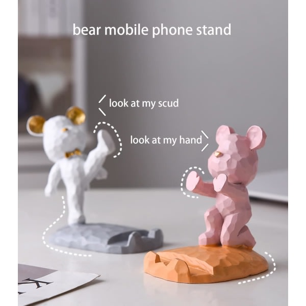 IC Söt björntelefonställ for skrivebordsdekoration Kawaii telefonställ (rosa, håndflatastøtte)
