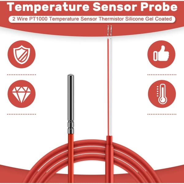 2-leder PT1000 Temperatursensor, Silikone Gel Belagt Termistor, 1,5 Meter Probe, 45mm x 5 -50-180 Grader Celsius RTD