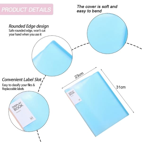 IC Plast display bog portfolio mappe Transparent hylster blå
