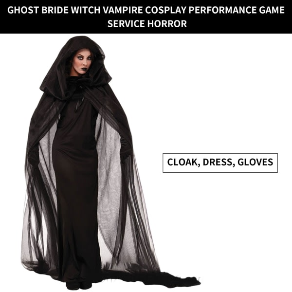 IC 2023 Halloween-kläder spökbrud häxa vampyr cosplay. Svart S