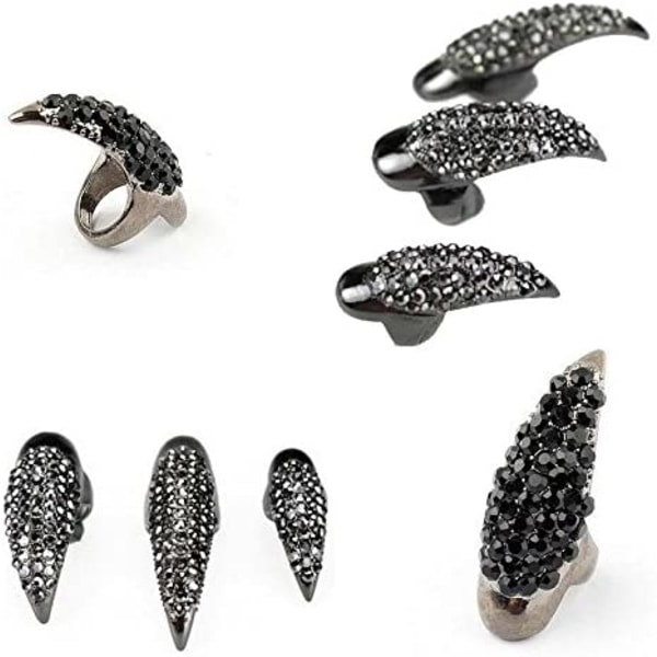 IG 10 st Kostymklor Fake Nails Ring Set, Gothic Punk 3 storlekar Black