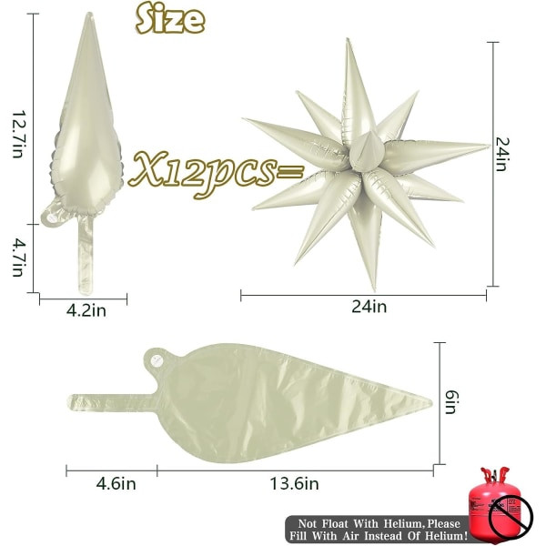 IC 50 stk Eksplosjonsstjerne folie ballonger - 12 punkts stjerne ballonger, Sølv Starburst Cone Mylar Ballonger Spike Ballonger for festtilbehør jul