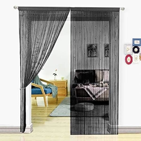 IC Svart, 100x200cm Hjeminnredning Perlegardin, Polyester