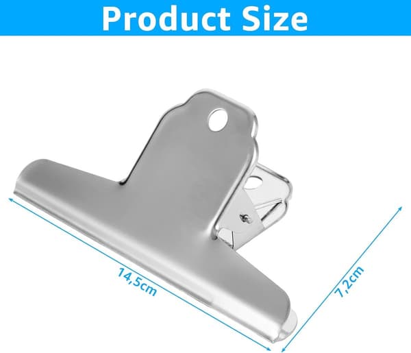 12 metalclips - 145 mm, bindeklips i rustfrit stål - til kontor, skole, forsegling af friskhed