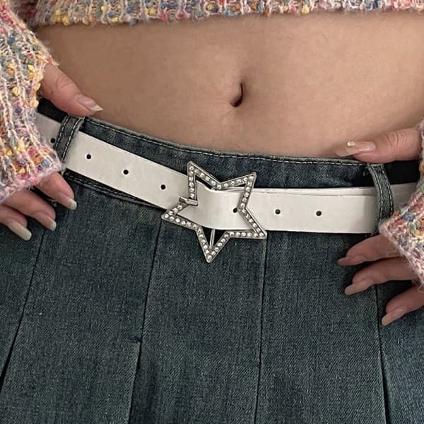 IC Kvinder Piger Denim Stjerne PU Læder Rhinestones Bælte Sød Korset Sort