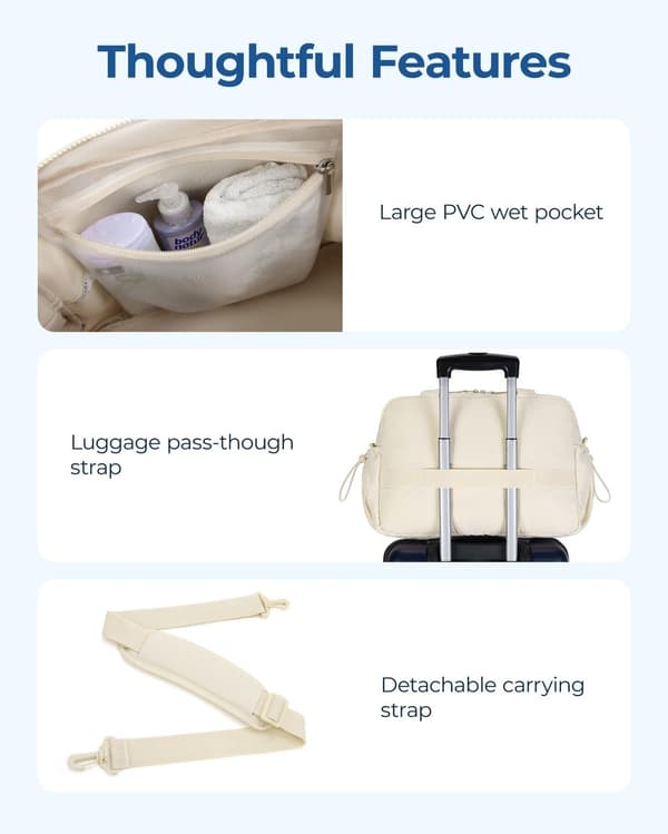 Rejsetaske, 40x30x20cm Håndbagage Med 10 Rum, Trolley Sleeve, Vandafvisende Polyester, Til Kvinder, Creme