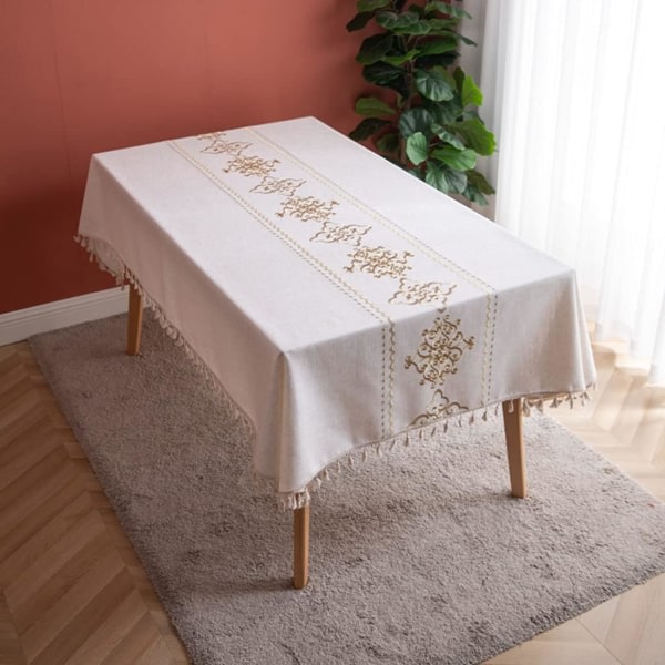 IC Vaskbar Bomuldslinneduk, Solid Design, Rektangulær Dæksel til Køkkenbordplade (Rektangel/Længde, 55 X 102 tommer)