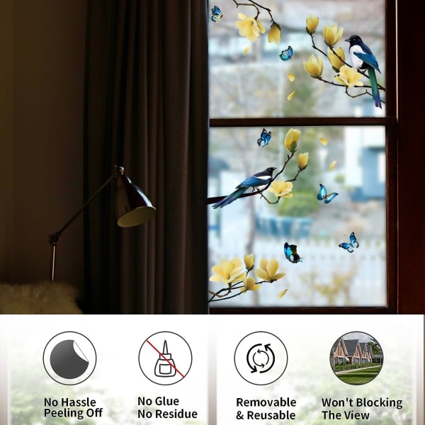 IC 2 set Statiskt fönster Clings Spring Flower Bird Butterfly Window