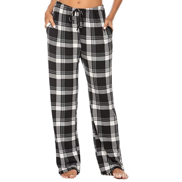 Pehmeät flanelliset ruudullinen pyjamahousut miehille Musta Black M