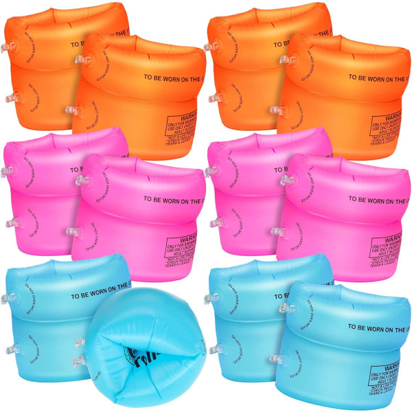 IC 12-pak Armfloaties Svømmearmbånd Oppustelige Vandflydere Flydere Ærmer Simringer Rør Armlets Roll Up Arm Floaties (Gul, Blå, Roserød)