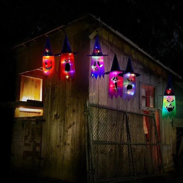 6 st Flygande Spöken Hattar med Färgade LED-Ljussträngar, Hängande Spöken Utomhus Halloween Dekorationer Batteridrivna