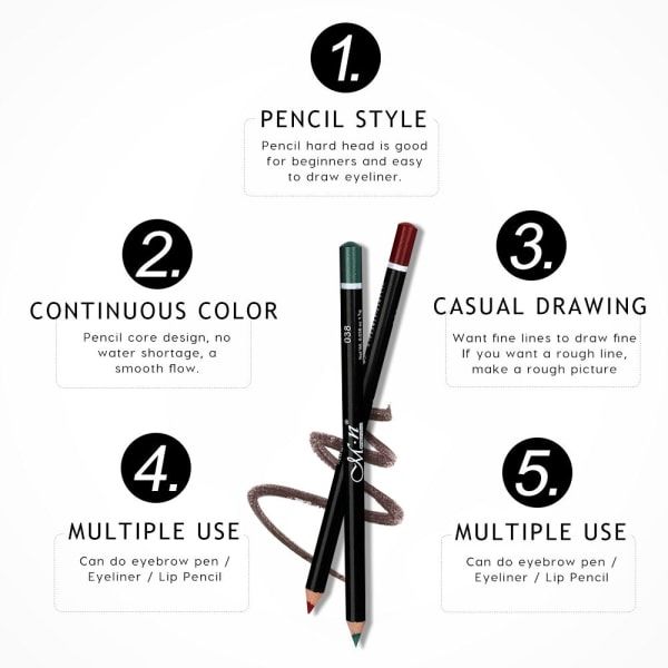 IC 12 Färgade Gel Eyeliner Pennor Set Matt Slät Vattentät Naturlig Långvarig Ögonbryn Läpppenna Kosmetik, Olivgrön
