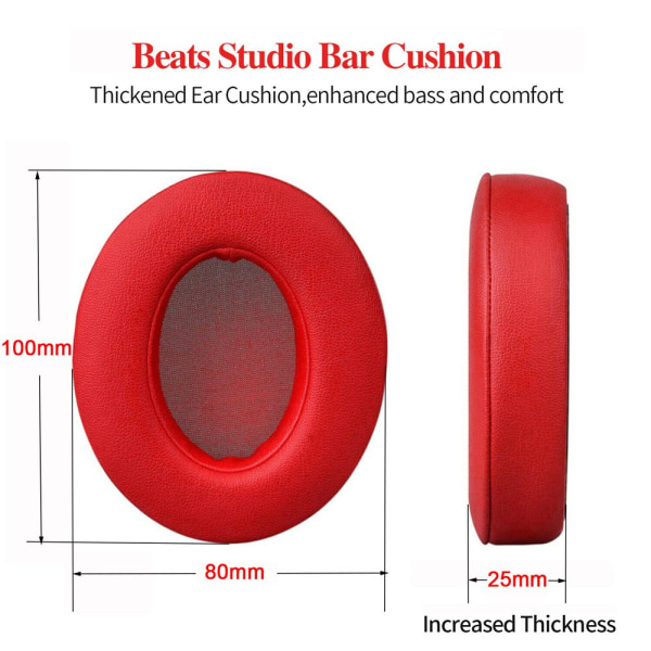 Utskiftbare øreputer for Beats Studio 2 3 Red