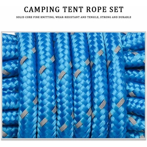 IC Blå 4m x 4 mesh väska utendørs camping tält rep 4 mm tykt rep reflekterande rep sett