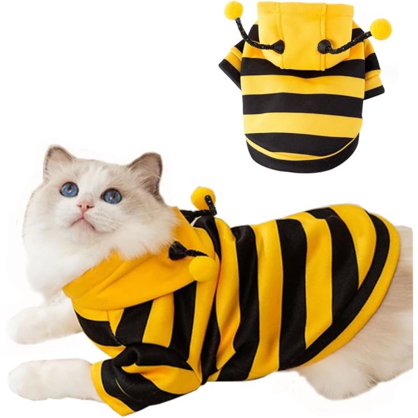 IC Halloween Hund Bee Dräkt Gul Humla Husdjurshuvtröja för valpar Vinterkattkläder Hooded Valp Sweatshirt med D-Ring (Bee, stor storlek)
