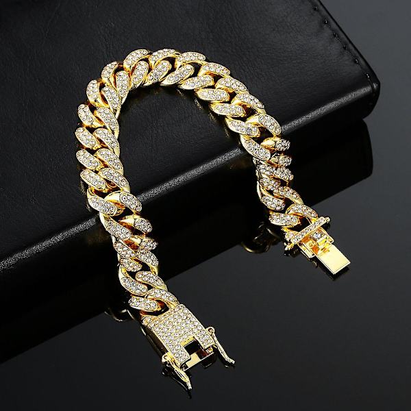 Uusi muoti ylellinen jäädytetty kuubalainen linkkiketju rannekoru naisille ja miehille kulta hopea väri Bling Rhinestone rannekoru ketju korut