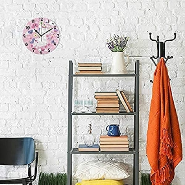 IC Art Rosa häst hjärta cirkulär väggklocka Rund tallrik Tyst icke tickande klocka för kök Sovrum Hemmakontor Skola Kid Pojkar Flickor Dekor