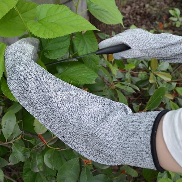 Skærebestandige havehandsker, niveau 5 HPPE rustfri ståltråd, lange åndbare ærmer til kvinder, grå 55 cm