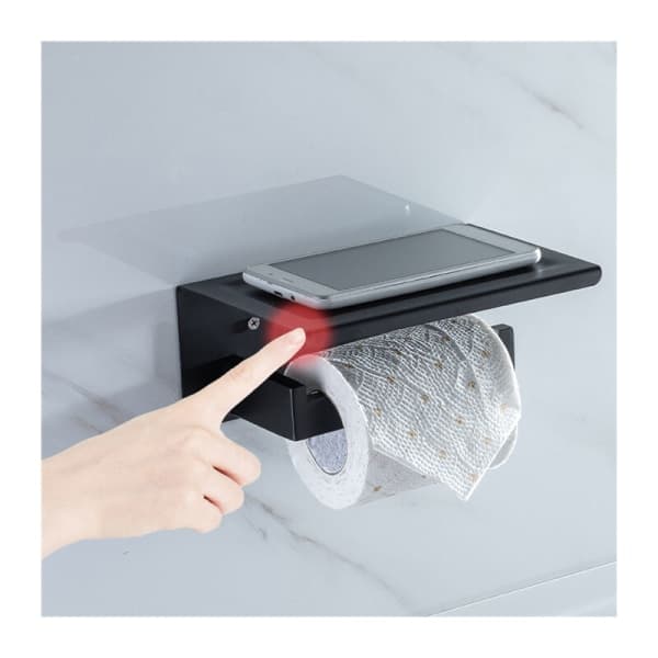 WC-paperiteline Seinäkiinnitys Musta WC-paperiteline Puhelimenpidikkeellä