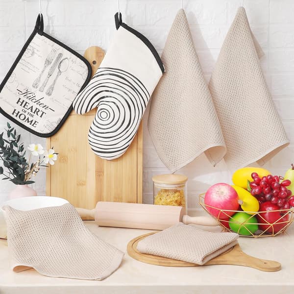 100% bomuld vaffeltekstur klude – 6 stk. – Beige – 30x30 cm – Bløde, absorberende og hurtigtørrende