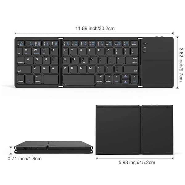 Tri-Fold Bluetooth Keyboard, Bluetooth Portable Mini Keyboard with Touchpad Mouse - Black
