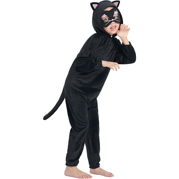 Svart Kattkostym för Barn, 3-delad Jumpsuit med Huva, Maskeradkläder, Pojkar, Flickor, Rollspel för Halloween, Karneval, Fest 3-10 År 8-10 Jahre