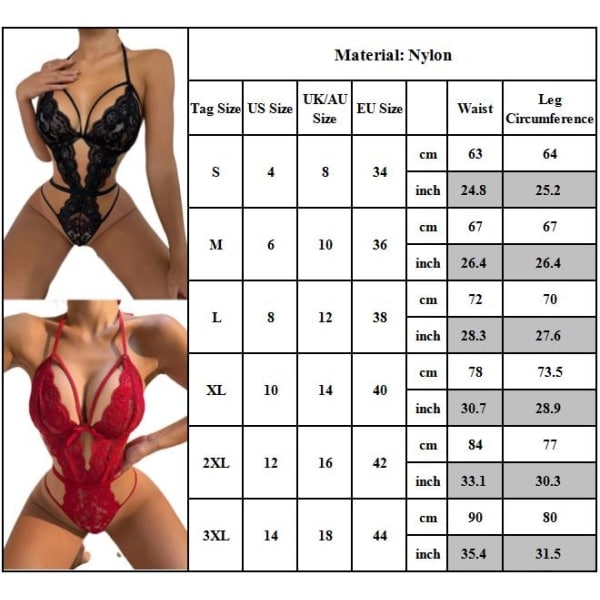 Naiselik seksikäs pitsi- ja olkaimellinen avoin Teddy-body, viininpunainen, koko M