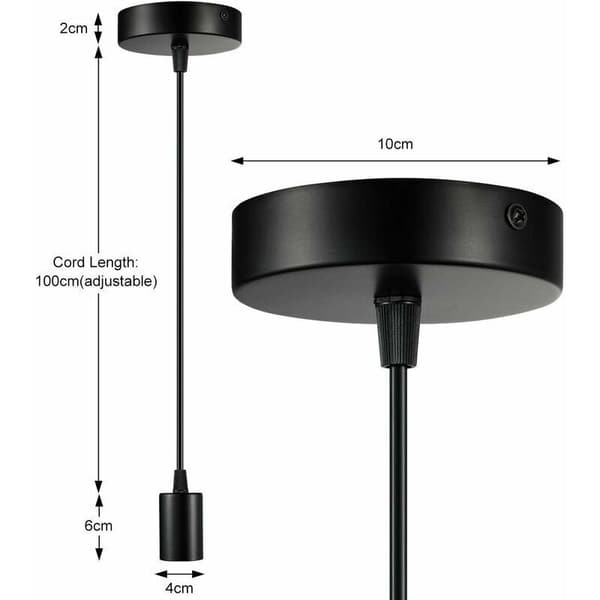 Metal Pendel Lampe, E27 Lampeholder med Kabel, 100CM Pendulkabel, Hængende Kabel, Ideel til Loftbelysning, Sort