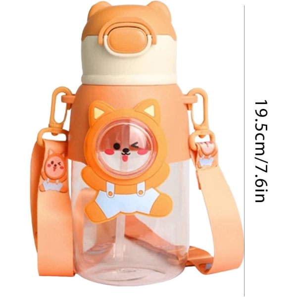 IC Kawaii vattenflaska - söta vattenflaskor med sugrör och klistermärken Bärbar tecknad björnvattenflaska läckagetät sportvattenflaska (660 ml)