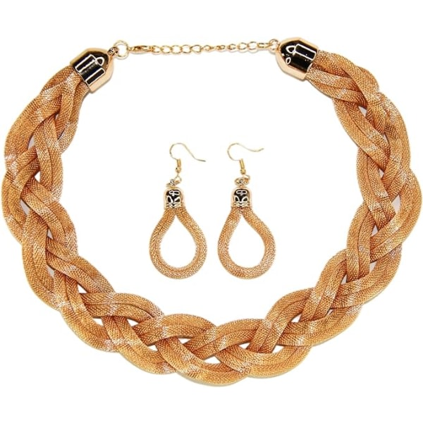 IC Guldsvart Statement-halsband, Flettet Hul Kabel Stor Haklap Halskrage, Chunky Choker National Tribal Halskæde Kjole Ball Smykker