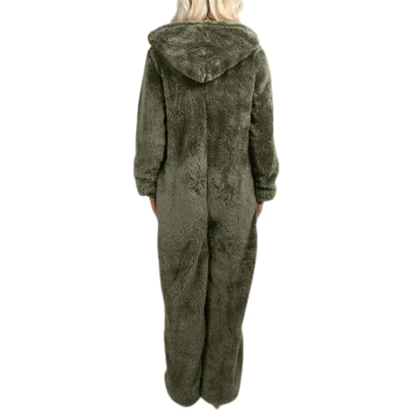 Hettegenser med dragkedja för kvinner Plysch långärmad pyjamas Bodysuits i ett stykke GREEN XL