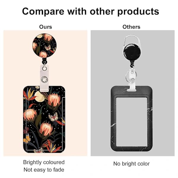 ID Card Holder with Various Pattern Prints, Sliding Opening, Lanyard and Multiple Carrying Options, Transparent Card Protector, Portable Retractable Badge H H