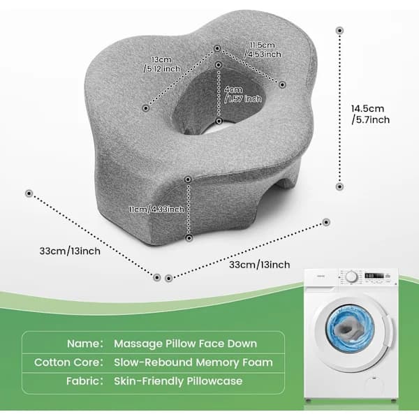 Massagepude til ansigtet nedad med dobbelt åndehul Memory Foam Nakkestøtte Grå