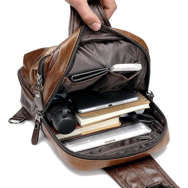 IC Sling Crossbody -laukku Axelväska Miehille ja Naisille Retro PU Nahka Sling Reppu Pyöräily, Muoti