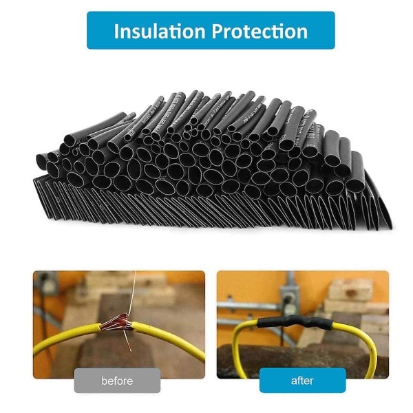 650 stykker krympeflex, sort krympeflex, elektrisk isolering Krympeflexslange