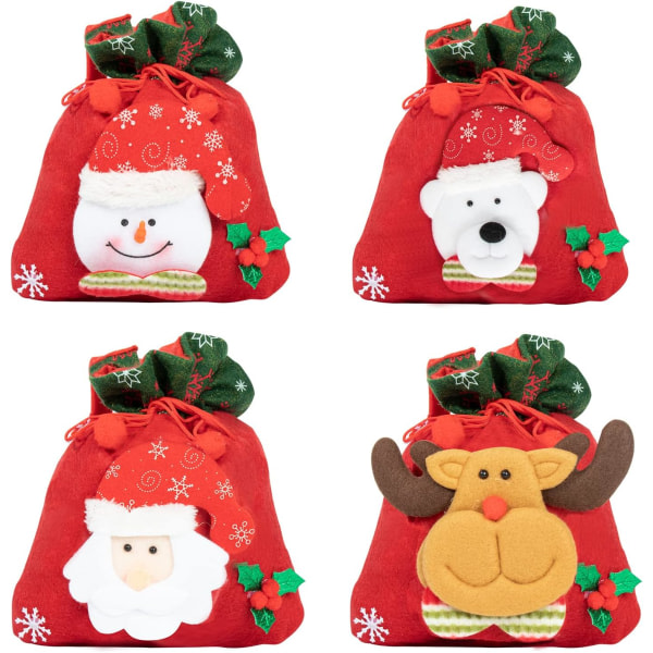 Julpåsar med dragsko, 3D-julpåsar med tomte, björn och snögubbe