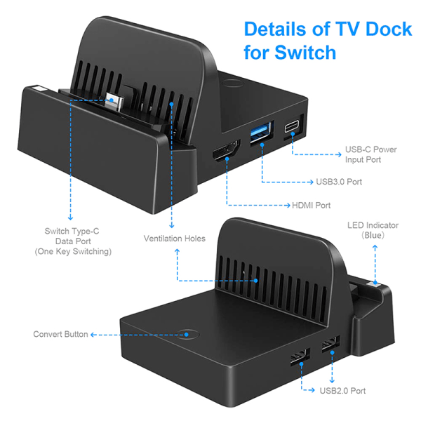 Dokkingsstasjon for Switch Lade Dock 4K HDMI TV Adapter 48*36*21mm