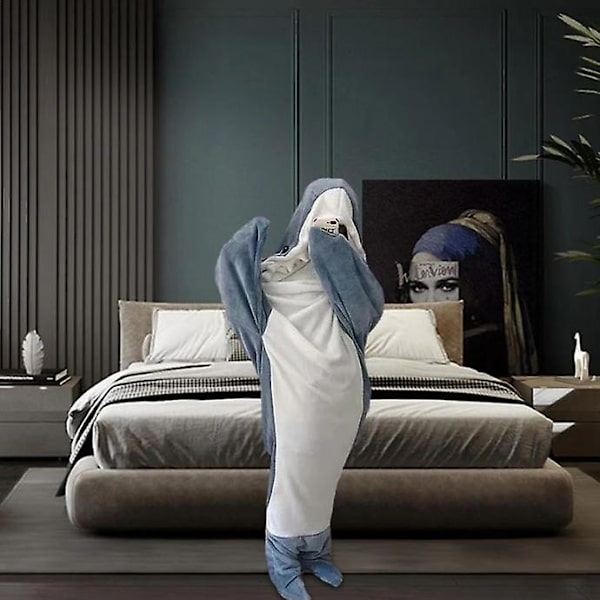 Mukava Hai-Blanket-Hupullinen Hai-Unipussi Piirretty Hai-Unipussi Pyjama Hai-Peitto, XL