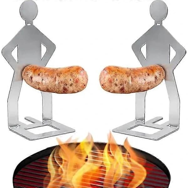 BBQ Pølseholder Stativ Rustfritt Stål Bærbar Roterende Grillstativ for Pølser Utendørs Camping 6 Stk