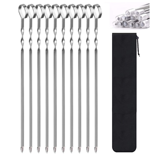 IC Metall Kebabspyd Platter Lange Rustfrit Stål Brede Genanvendelige BBQ Grill Shish Kabob Sticks Grillspyd