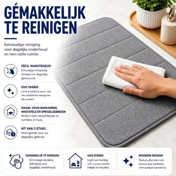 Skridsikre badeværelsestæpper sæt med 2, 60x40 cm bløde absorberende bademåtter med skridsikker bagside til badekar, håndvask og toilet, grå
