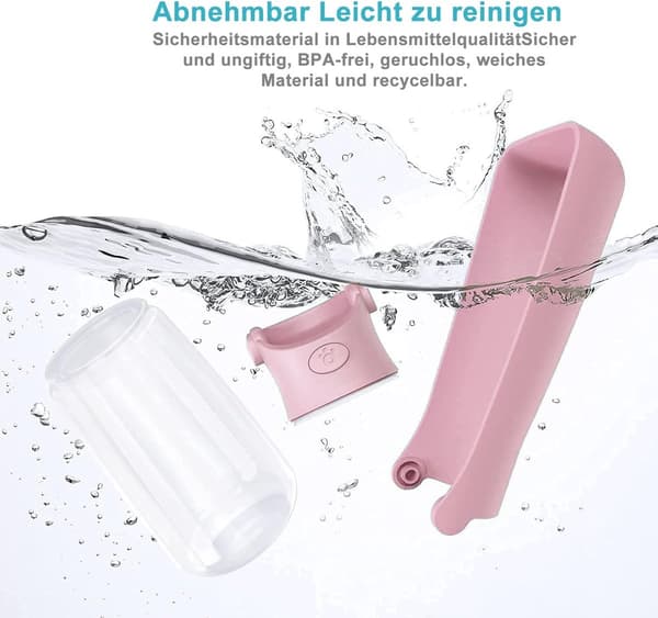 Hundevandflaske 550ml med foderbeholder, lækagesikker bærbar vanddispenser til kæledyr til gåture, rejser, camping, pink