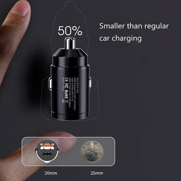 IC 100W bil USB-laddare Super Charge USB-A USB-C Tändare för telefon